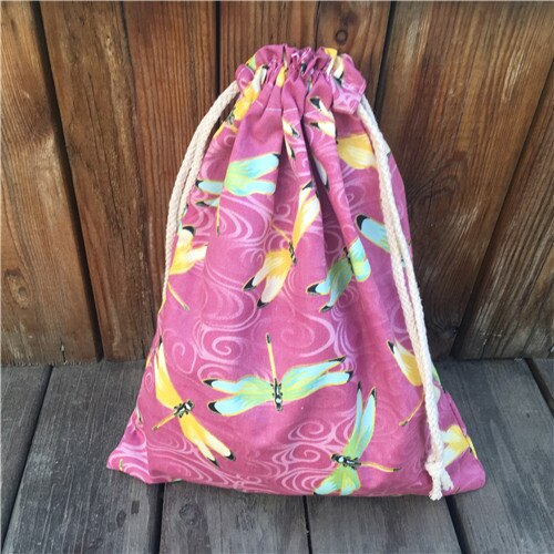 YILE 1pc Cotton Drawstring Multi-purpose Pouch Party Bag Yellow Green Dragonfly YL9128b: S 20x18cm