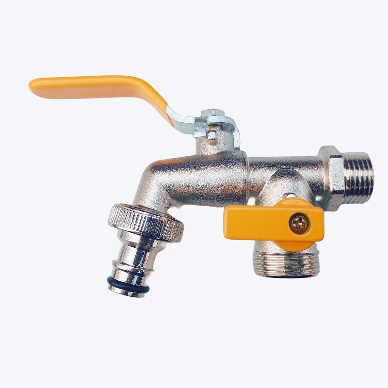 Outdoor Double Water Tap Faucet Exterior Garden Hose Faucet Adapter 1/2" IBC Water Tank Connector 1-Way 2-Way Brass Tap: green