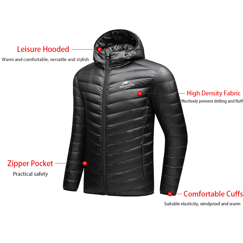 Naturehike Men's Ultra Lightweight Packable Down Jacket Water and Wind-Resistant Breathable Coat Big Size Men Hoodies Jackets
