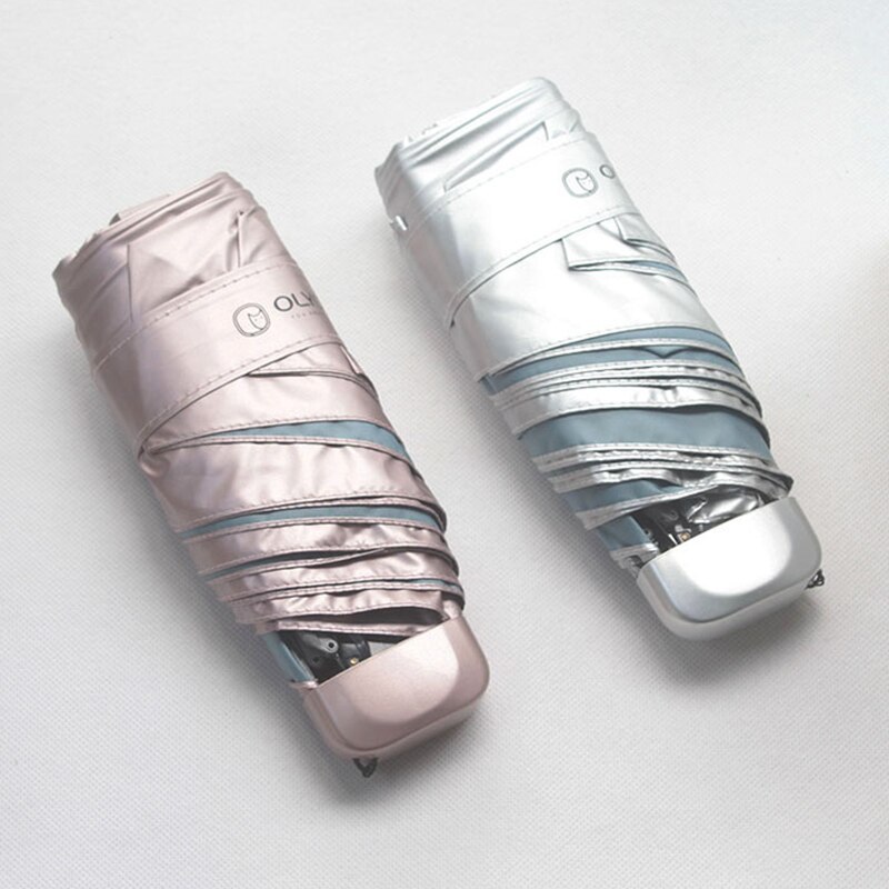 OLYCAT titanio plata sombrilla Anti UV Mini paraguas portátil cinco paraguas plegable UPF50 + rosa