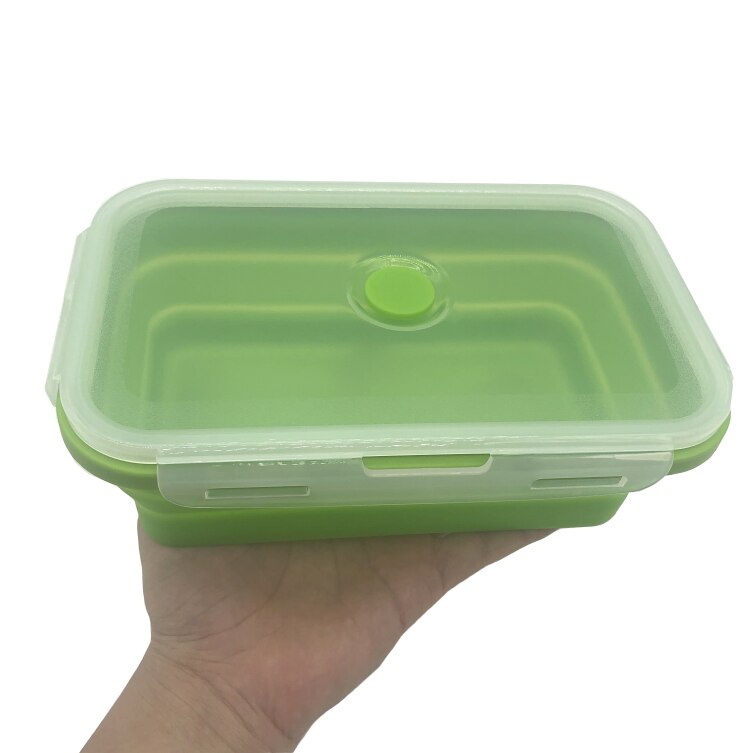 Silikone madkasse silikone madkasse madkasse bento kasser mikroovn spisestel mad opbevaringsbeholder madkasse camping forsyninger: Grøn / 350ml