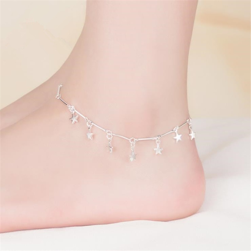 Kofsac 925 sterling sølv kæde fodlænker til kvinder fest charme stjerne ankel armbånd fod smykker sød pige