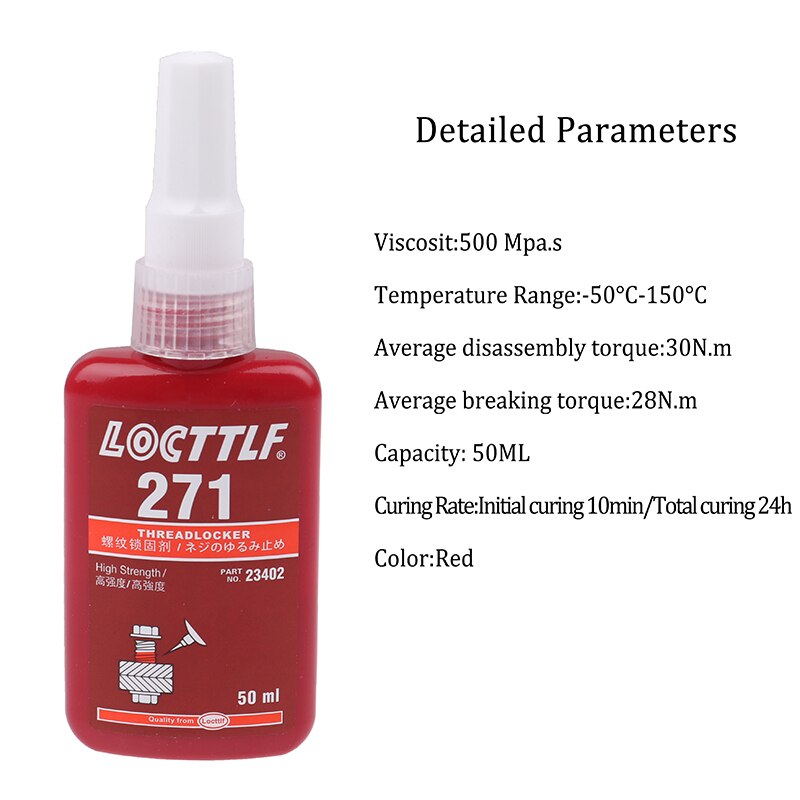 Tornillo de sellado de 50ML, retenedor de pegamento, adhesivo de bloqueo de Metal, adhesivo anaeróbico 243 340, agente de bloqueo de pegamento anticorrosión, 1 unidad: Glue 271