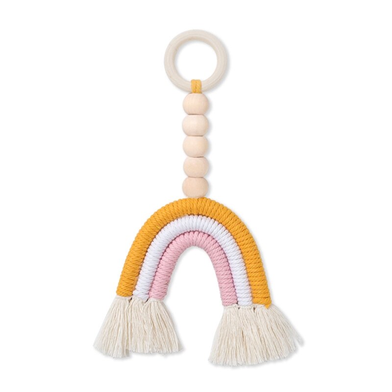 Anillo de dentición de madera para bebé, flecos multicolores, macramé, juguete de lactancia, de Ducha: 4
