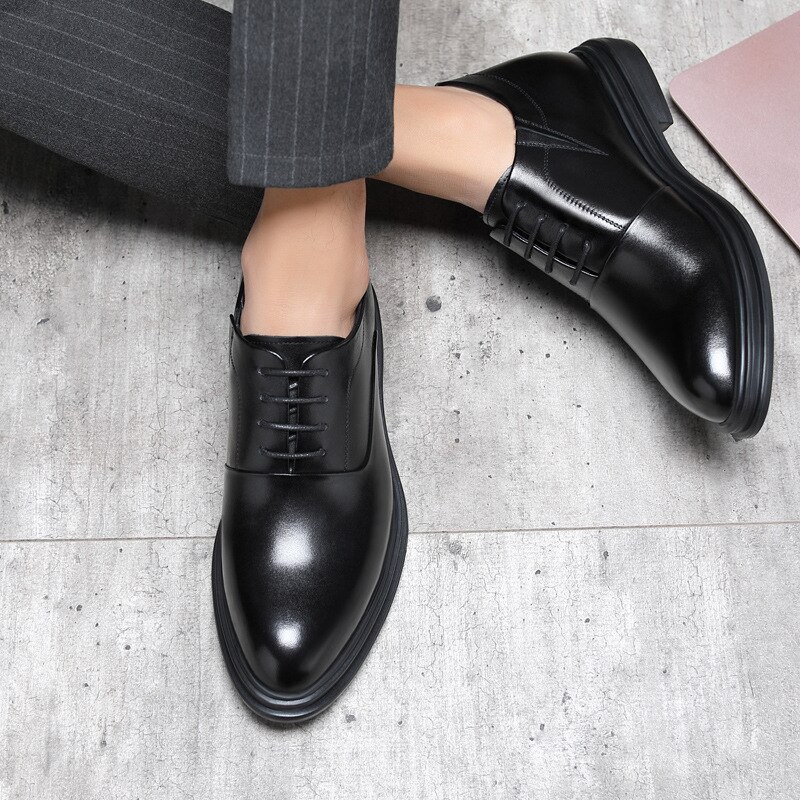 Gentleman 6/8CM High Heel Dress Shoes for Men Office Shoes Man Black Formal Shoes Men's Leather Shoe Men Wedding-shoes