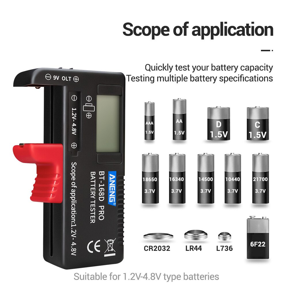 BT-168 PRO Battery Tester Digital-display Type Tester Checker Battery Capacity Diagnostic Tool Checking AAA AA Button Battery