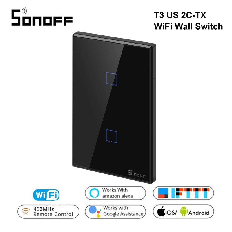 Itead Sonoff T3 UNS 1/2/3 Gang TX 433Mhz RF Einöde Gesteuert Wifi berühren Schalter Mit grenze Arbeitet Mit Alexa Google Heimat IFTTT: uns T3-2C