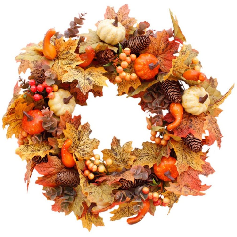Christmas Wreath Thanksgiving Harvest Festival Wreath Autumn Decoration Wreath Simulation Maple Pine Cone Wreath