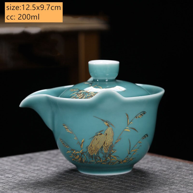 Palace Style Ceramics Tea Tureen Household Classic with Cover Teacup Boutique Handmade Gaiwan Chinese Tea Set Supplies: D2