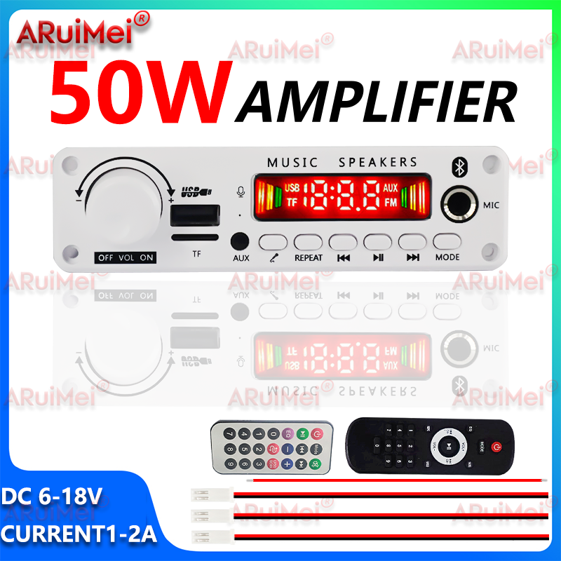 50w amplificador bluetooth mp3 wma ape placa decodificadora dc 12v 25w handsfree microfone de áudio do carro usb tf rádio fm diy mp3 leitor música