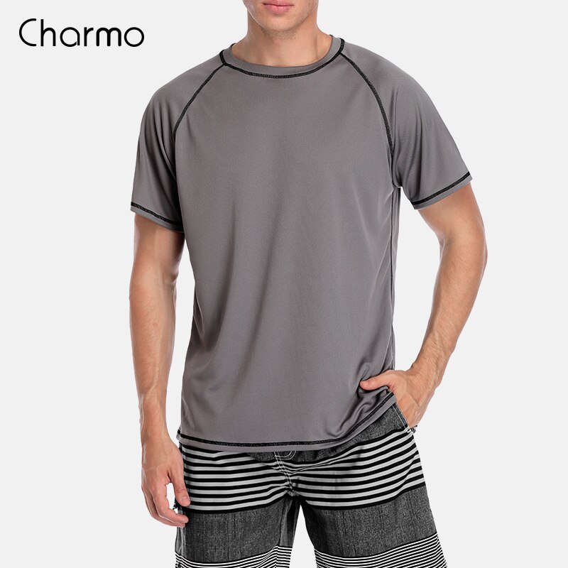 Charmo-camisa de buceo para hombre, camisa corta de ajuste seco, Top UPF 50 + transpirable, ropa de playa: GRA / L