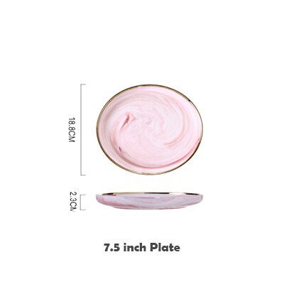 Unik nordisk lyserød phnom penh keramisk bordservice husholdnings marmor porcelæn fad bøf plade ris nudelsuppe skål middagsservice: 7.5 tommer plade