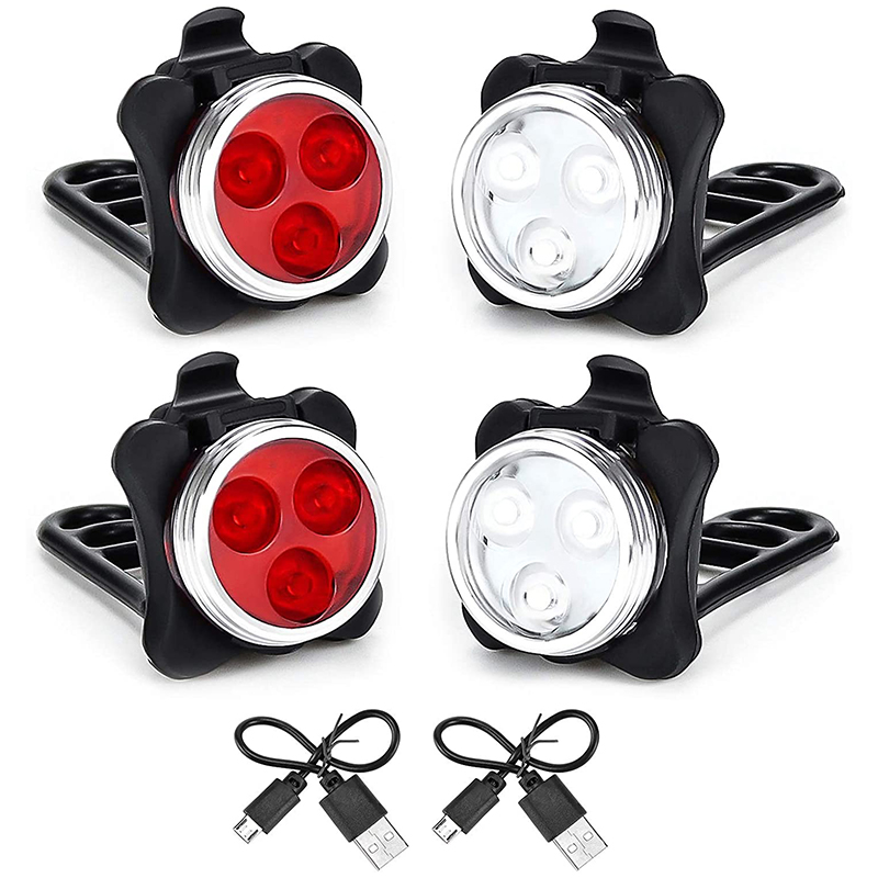 USB wiederaufladbare Fahrradbeleuchtung einstellen Licht (weißes Licht) & Rücklicht (LED rotes Licht) für Rennradzubehör, 2 einstellen