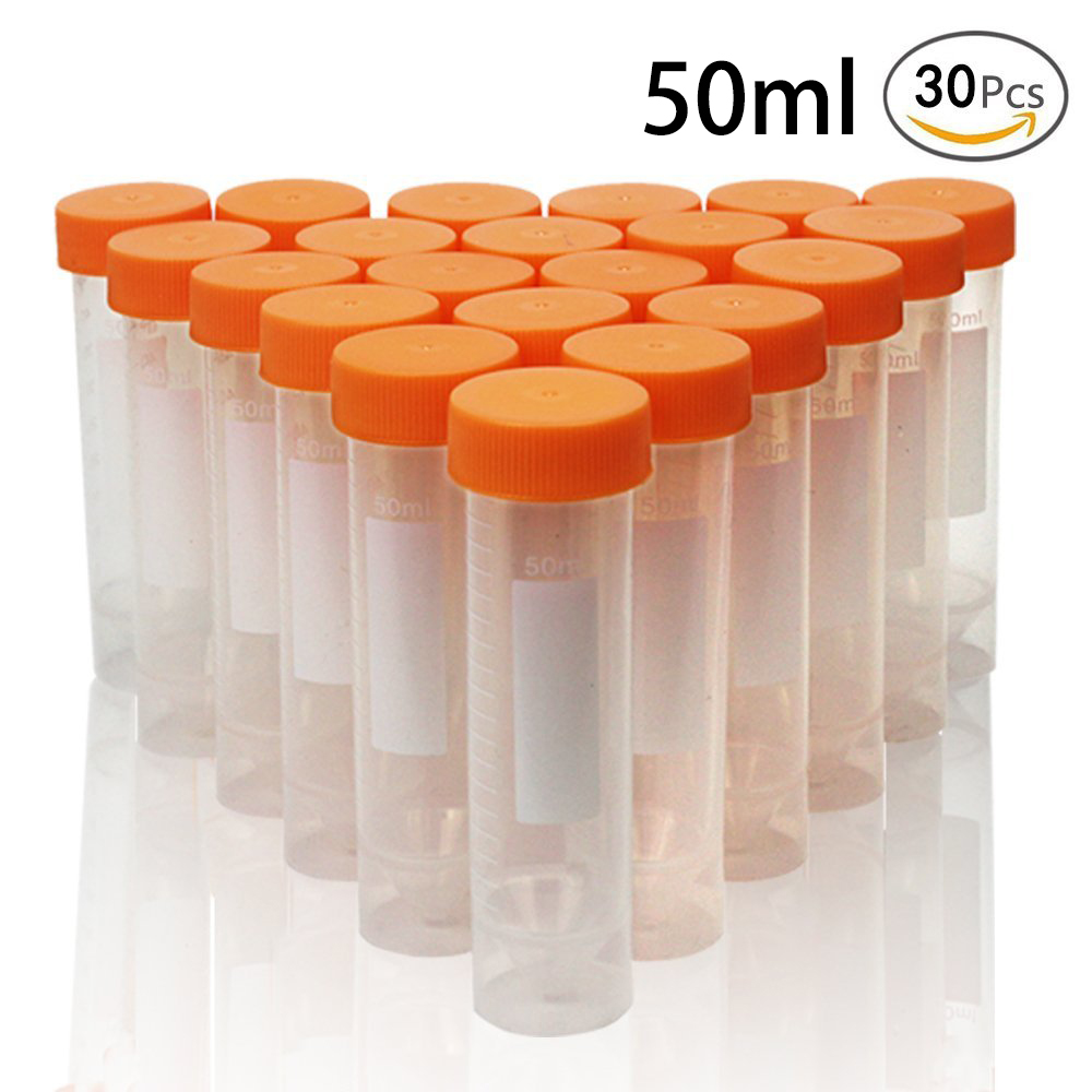 30pcs 50ml Flat-Bottom Plastic Graduated Vial Tube with Screw Cap