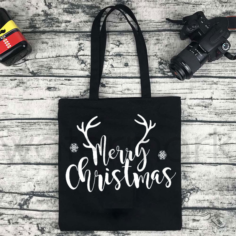 Shopper – sac à main Kawaii imprimé joyeux noël pour femmes, sac de Shopping en toile, fourre-tout pour filles, sac à bandoulière