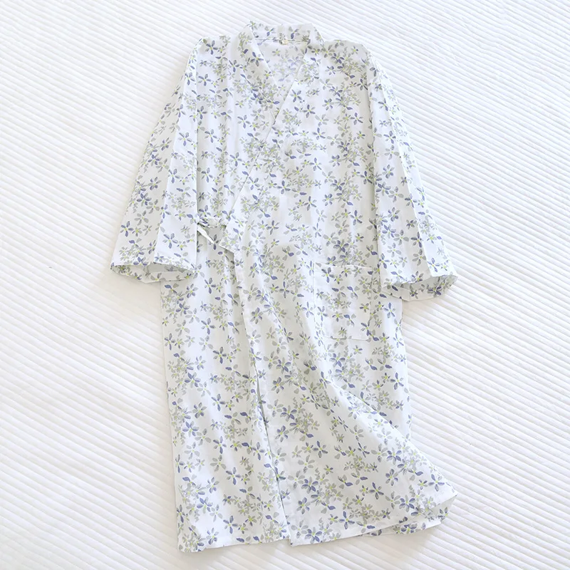 Albornoz tipo kimono de algodón para mujer, ropa de casa holgada, pijamas, batas para mujer, cárdigan estampado multicolor, ropa para dormir, bata para mujer: L / Multicolor