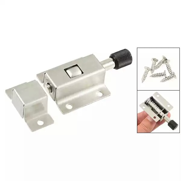StaInless Steel SpRing Loaded Automatic Door Bolt Silver Tone/xj