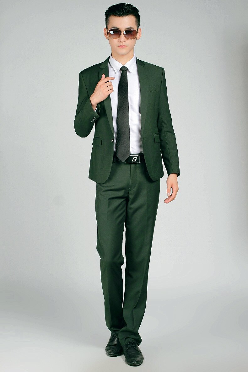 Traje para hombre de color verde oscuro, traje informal ajustado para jóvenes, traje de boda para novio, dos piezas,