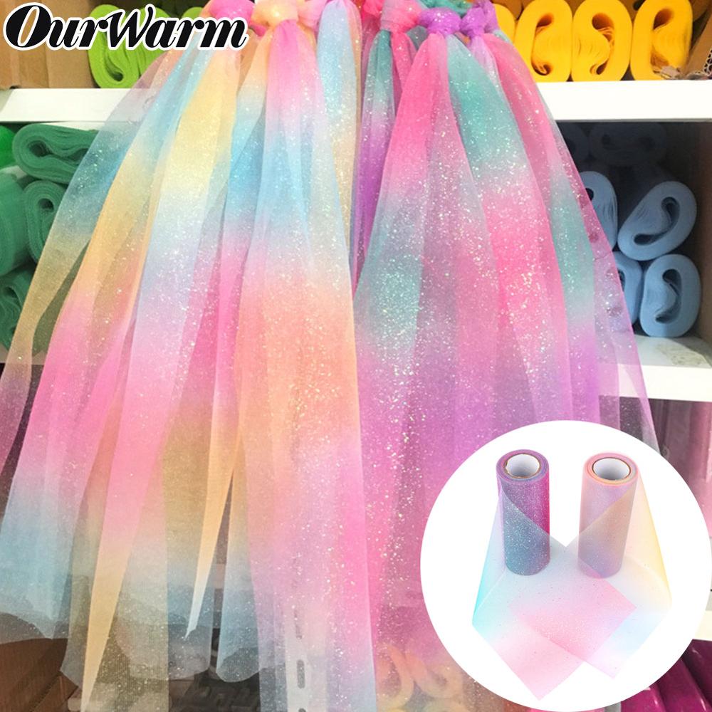 Vores varme regnbue glitter tyl ruller diy tutu nederdel organza stol skærf sløjfe bryllupsfest bånd enhjørning fødselsdag dekoration