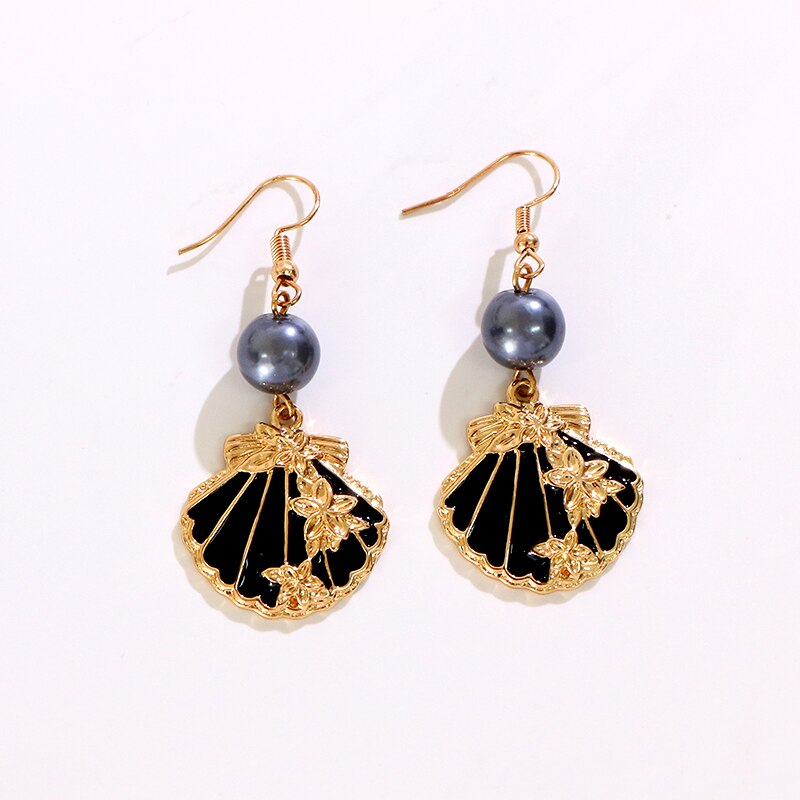 Say Hello Polynesian Hawaiian Samoa Marshall Style Grey Pearl Shell Shaped Charm Necklace Pendant Earrings Set K6517