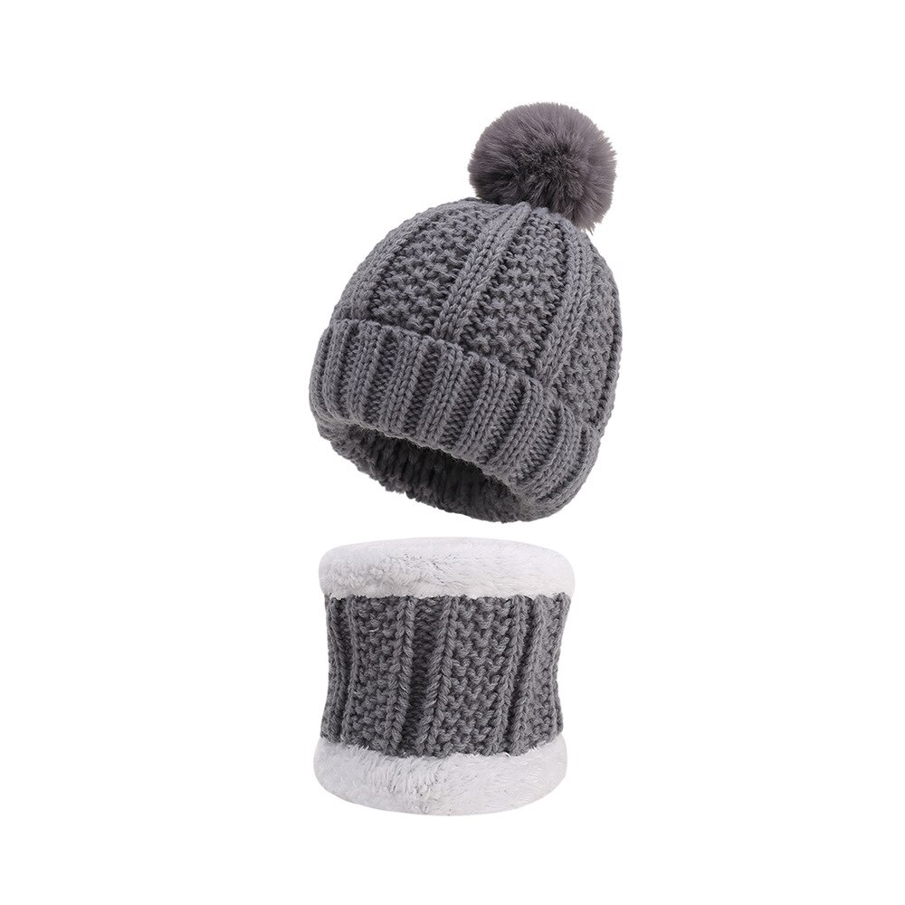 Conjunto de gorro y bufanda de punto para niños y niñas, gorros gruesos de Cachemira de ganchillo, Bola de pompón cálido para invierno, TD436: Gris