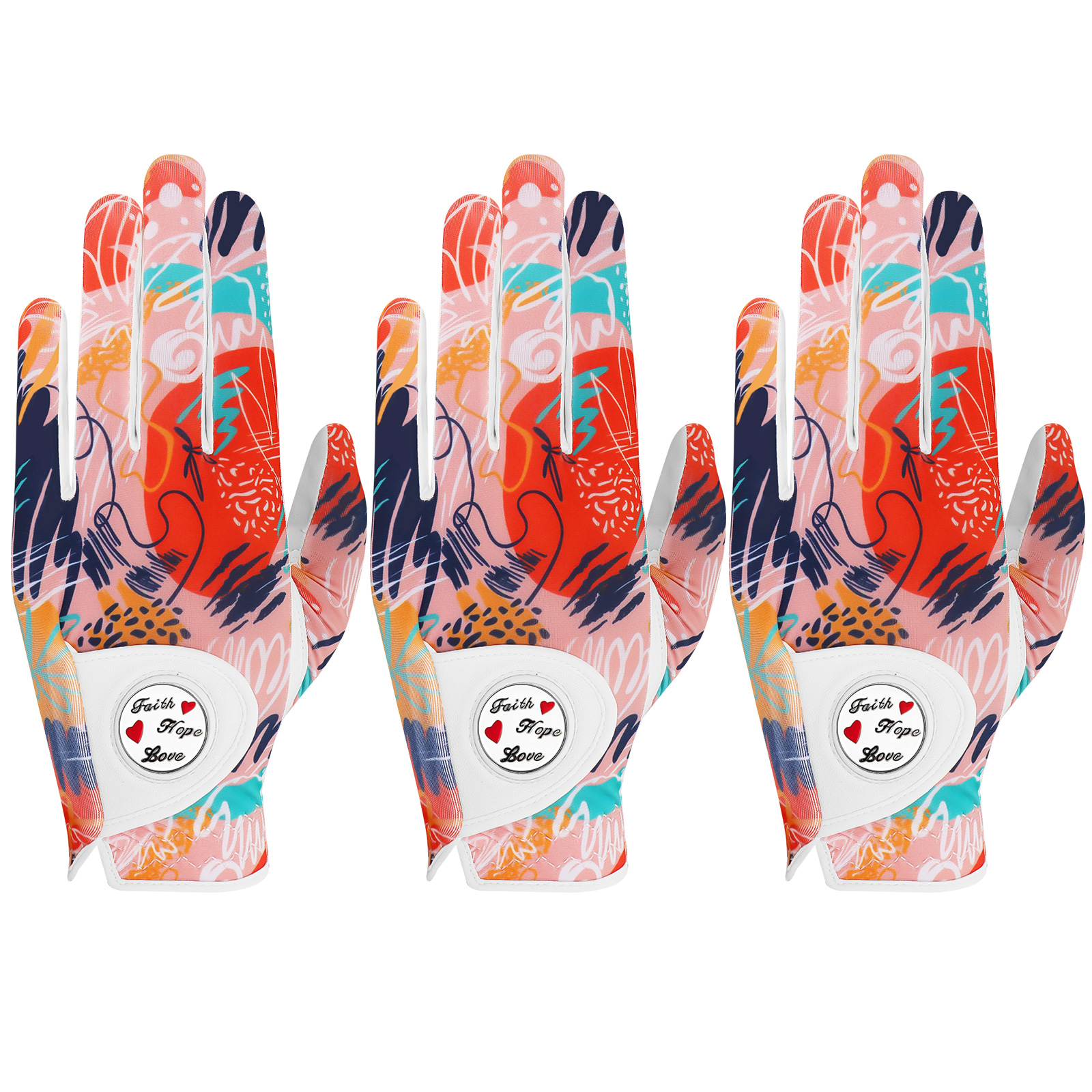 Guantes de golf para mujer, mano izquierda derecha de cuero con marcador de bola, paquete de 3, guantes de colores para golfista diestros y zurdos, agarre para todo tipo de clima: YELLOW / M
