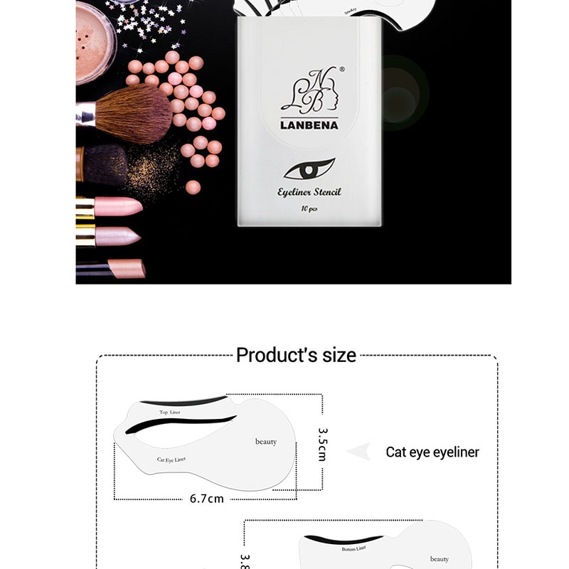 Rorasa 10 stk eyeliner stencil makeup cat liner pro makeup værktøj eyeliner øjenskygge stencils multifunktion skabelon