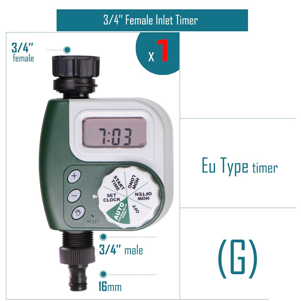 Garden Water Timer Rain Sensor Solar LCD Double Dial Controller Watering Irrigation 1/2'' 3/4'' Tap Joint Solenoid / Ball Valve: G-1PC
