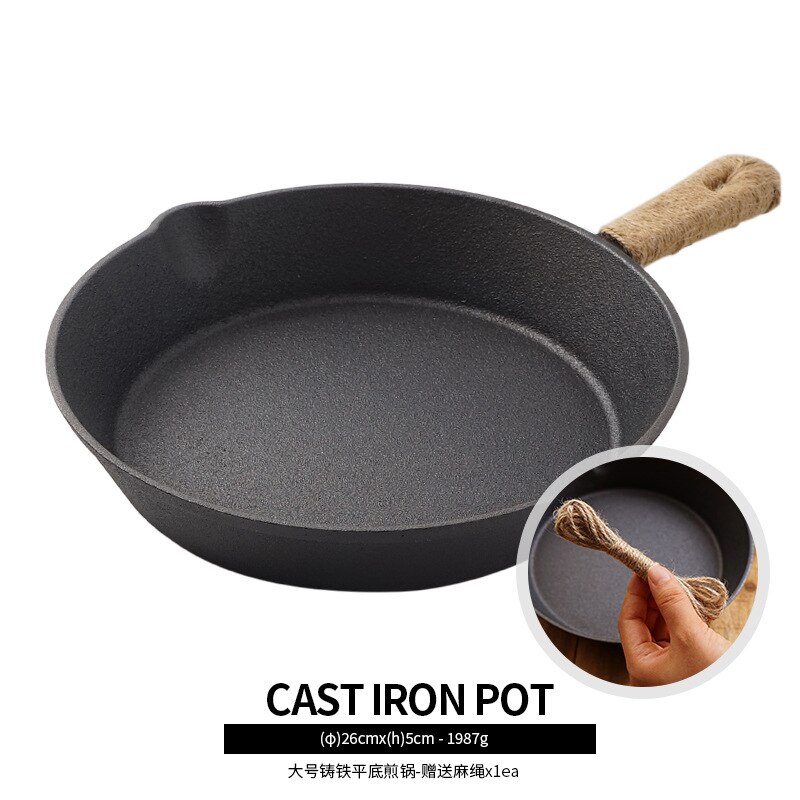 Outdoor Camping Non-stick Koekenpan Lange Handvat Gietijzeren Koekenpan Grill Pan 20Cm/26cm Pannen Gebakken Steak Fornuis: pan-26CM