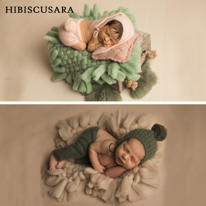 Håndlavet strikket tæppemåtte baby fotografering baggrunde tekstureret tæppemåtte firkantet kurv fyldstof fylder foto rekvisitter 45*45cm