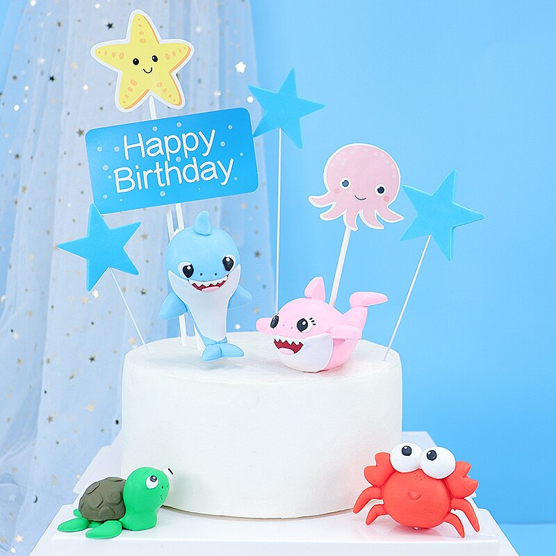 Lovely Sea Ocean Theme Happy Birthday Cake Topper Party Supplies Submarine World Summer Fish Series Cake Decoration