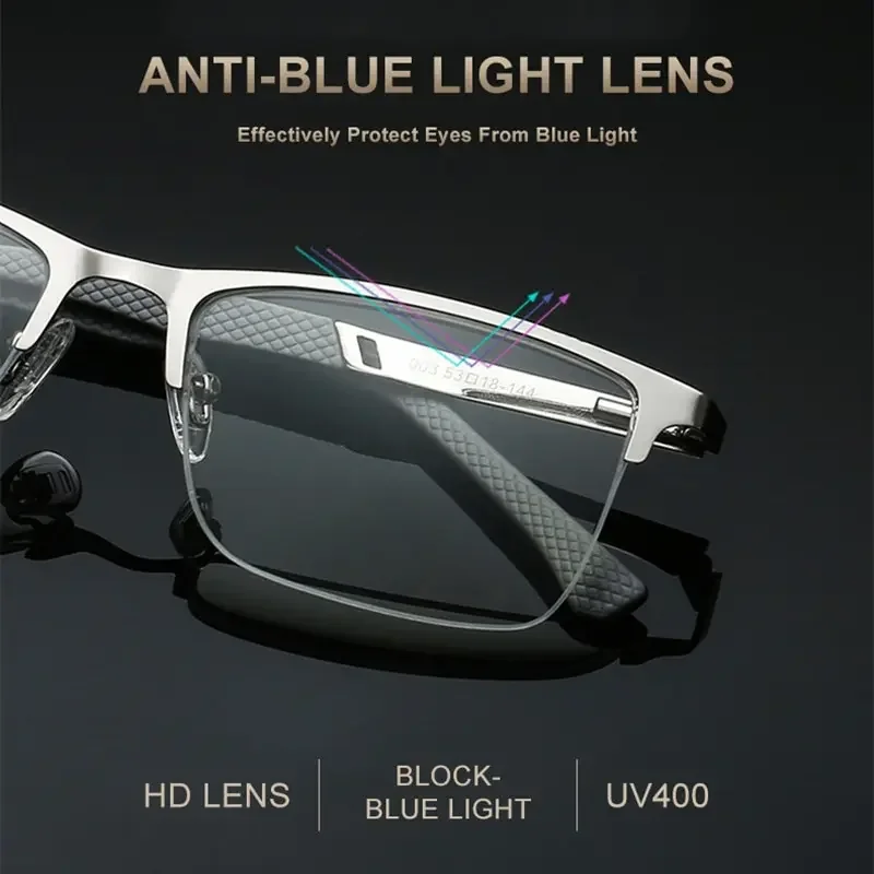 Mdod Leesbrillen Voor Heren 1.0 Tot 4.0 Zakelijke Leeslens Metalen Frame Optische Anti-Blauw Licht Presbyopie Bril Met Klasse