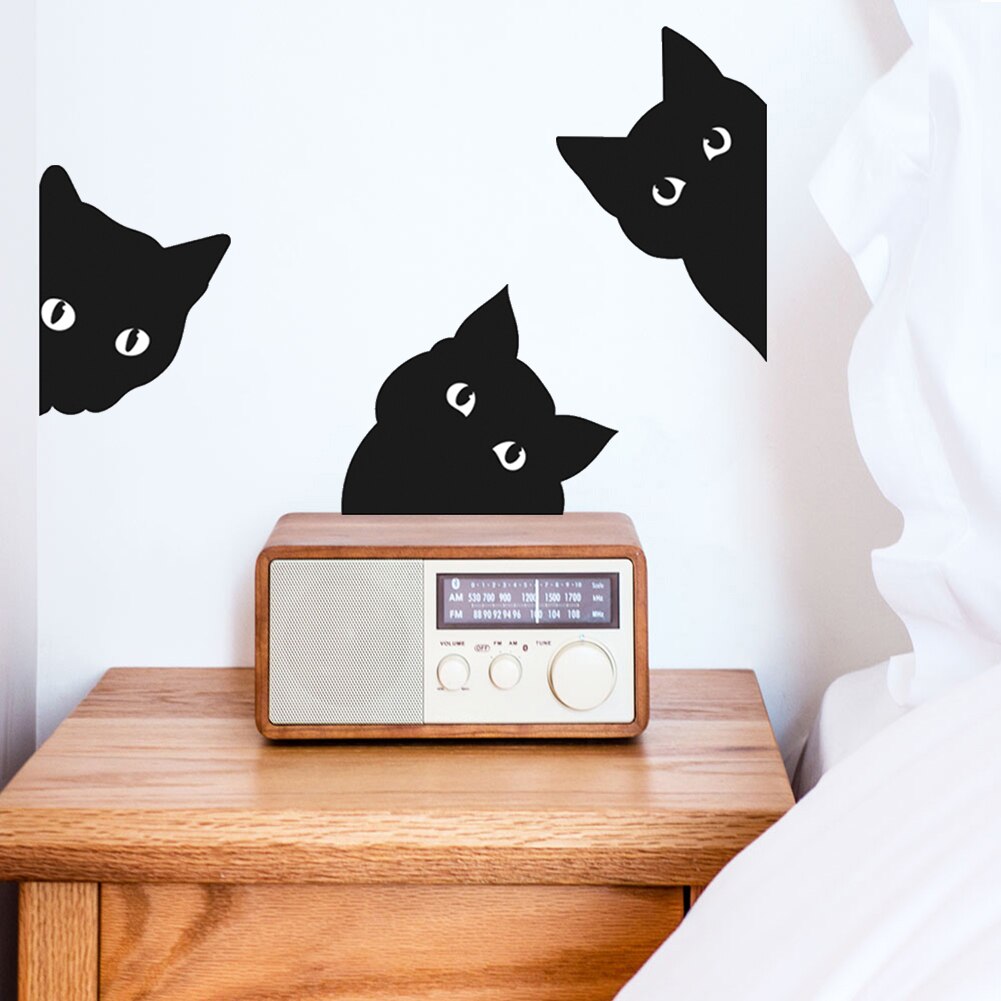 Luminous eyes black cat wall stickers bedroom living room children's room home decoration door stickers fluorescent wall sticker