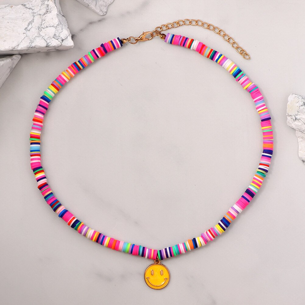 Boho Evil Eye Smile Pearl Beaded Necklace For Women Imitation Pearl Christmas Y2K Happy Face Choker Collar Party Jewelry: 072302YW