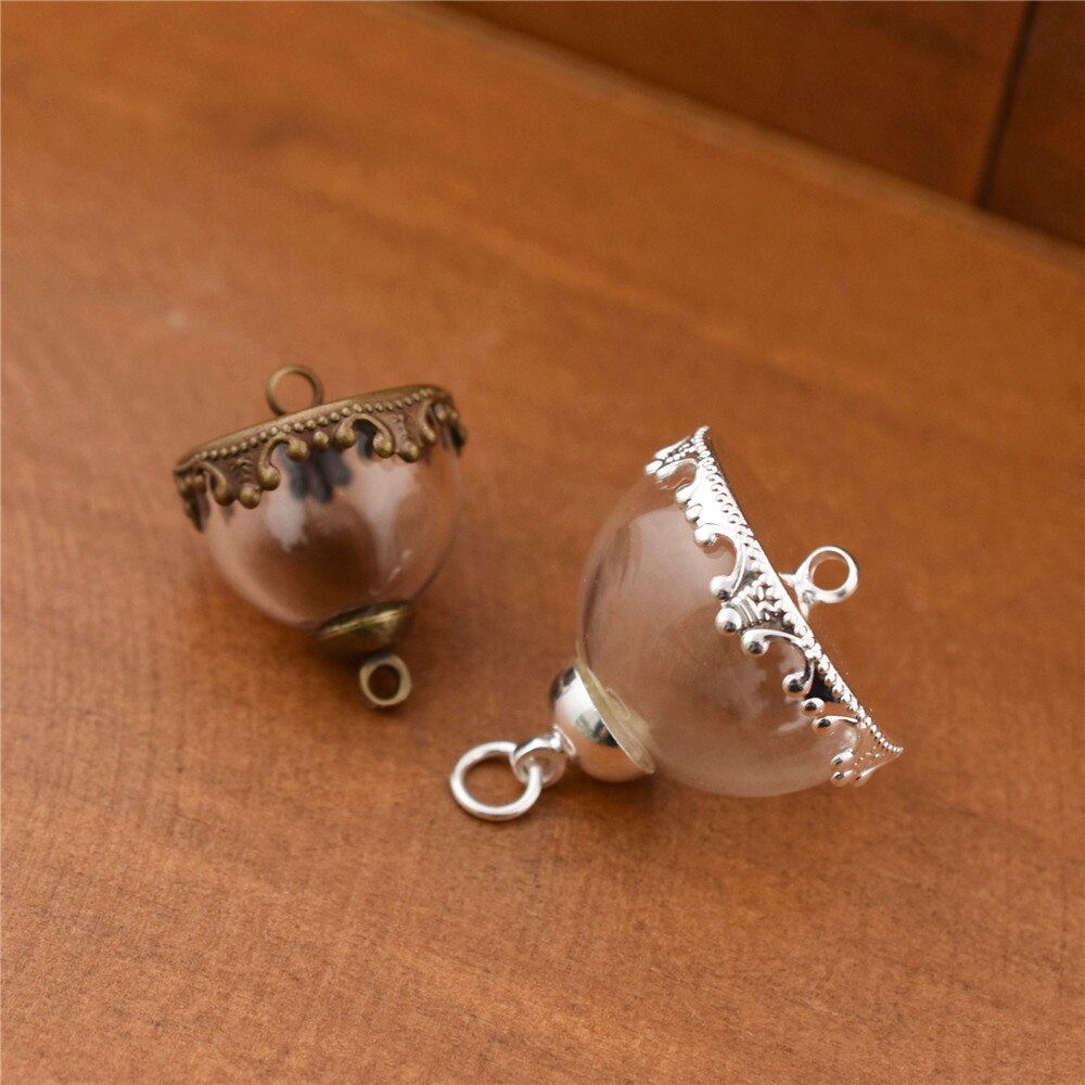 10set hollow glass dome with setting base beads cap set orb glass globe pendant glass bottle jewelry pendant