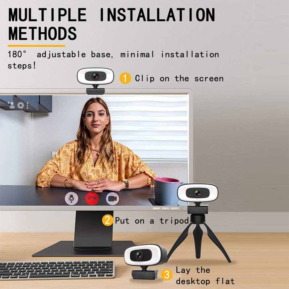 Computer Camera Ultra-high-definition 2K Live Camera Whitening Fill Light USB Free Drive Dual Stereo Microphones