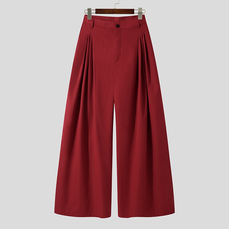 INCERUN 2021 nuovi uomini moda casuale Pantalons solido tutto-fiammifero semplice maschio gonfio pantaloni a vita alta goccia cavallo pantaloni lunghi S-5XL: XXXL / vino rosso