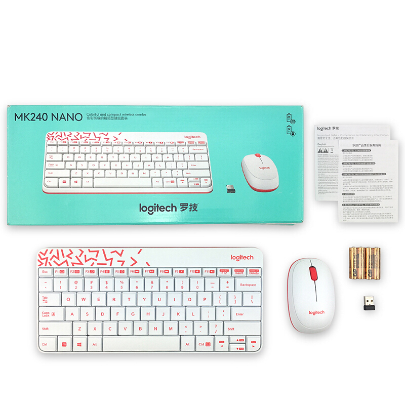 Logitech MK240 Nano Wireless Keyboard and Mouse Combo for laptop desktop for home office using: MK240 White