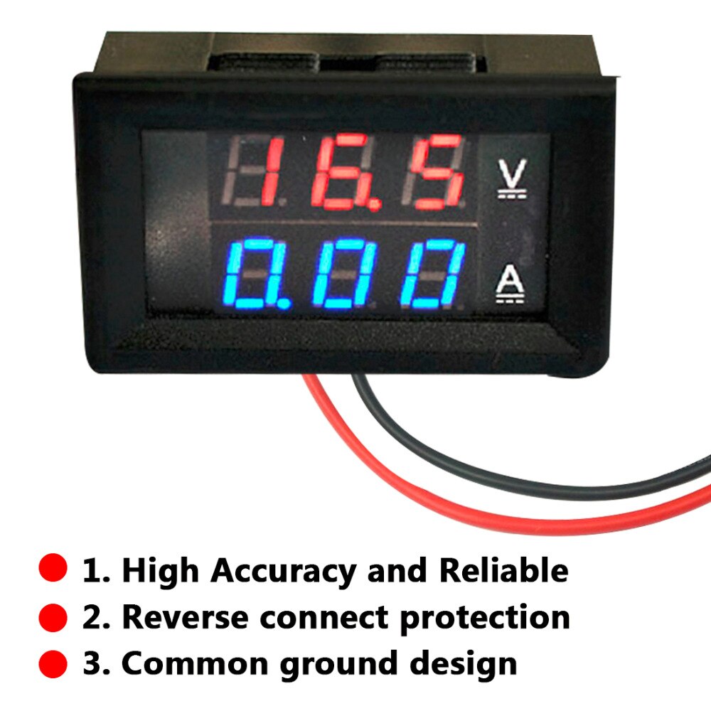 DC 100V 10A Voltmeter Ammeter Blue + Red LED Amp Dual Digital Ammeter Voltmeter Gauge: Default Title