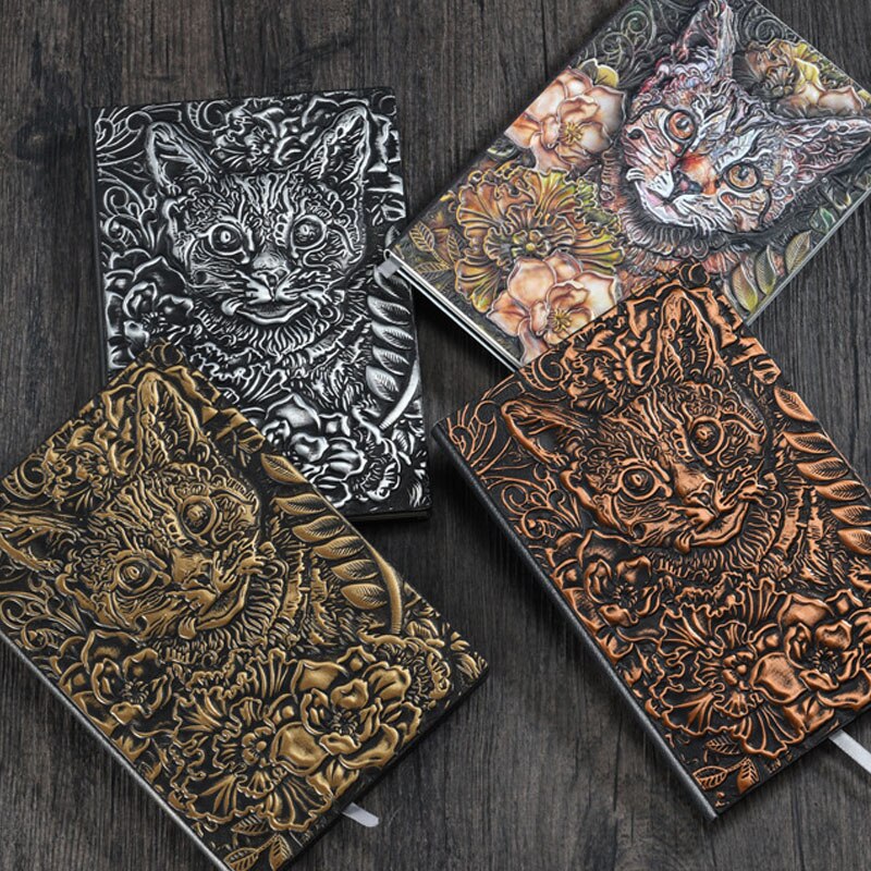 Retro Embossed Cat Face A5 Notebooks and Journls 2022 Diary Travel Diary Planner School Book Journaling Stationery
