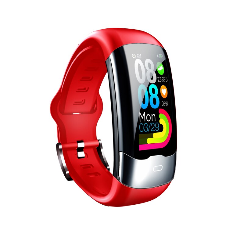 AVATTO ECG PPG HRV Smart Bracelet IP68 Waterproof Blood Pressure Oxygen Heart Rate Monitor Sport Tracker Men Women Wrist Band: Red