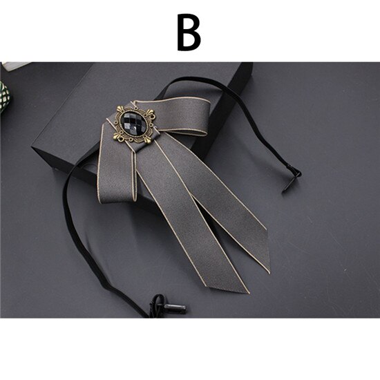 Corbata de moño grande Vintage para mujer, Collar de cinta con borlas de cristal con broche, joyas para un traje , Pin: 2