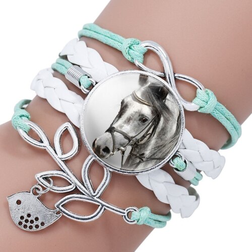 Exweup Vintage Horse Pattern Black Leather Bracelets Bangles Love letter Crystal Gem stone Bracelets Women Bangle Wristbands: F11170MI08