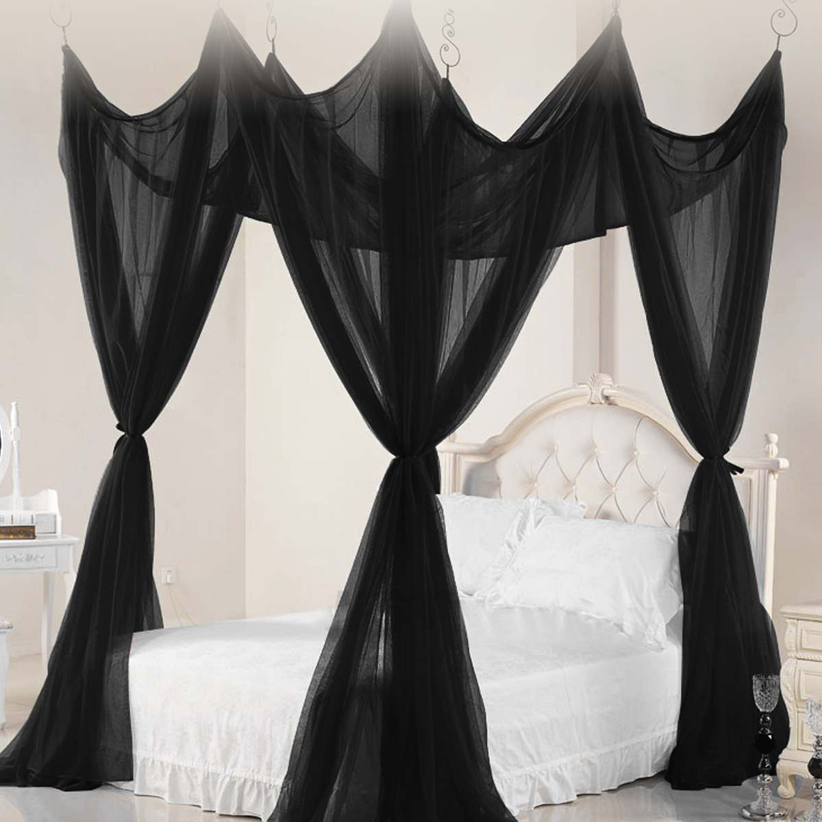 Summer Black/ White Mosquito Net Lace Canopy Curtain Baldachin Netting Quarto Doors For Double King Size Bed