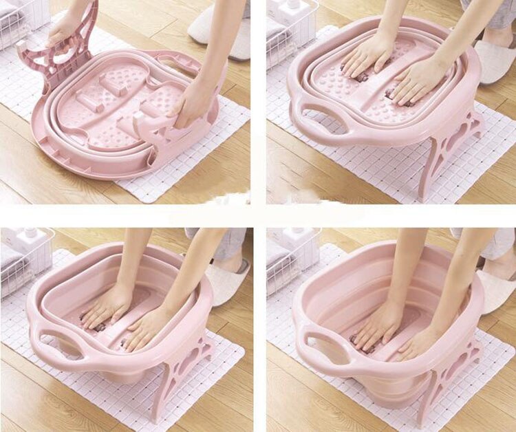 Bañera plegable portátil para pies y pedicura, Cubo de viaje con 4 bolas de masaje, Spa para pies