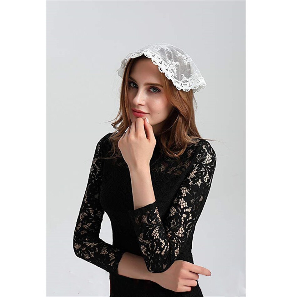 Velo de encaje blanco pequeño para iglesia, Mantilla pequeña de encaje con borde de encaje para cobertura de la Iglesia Católica Latino