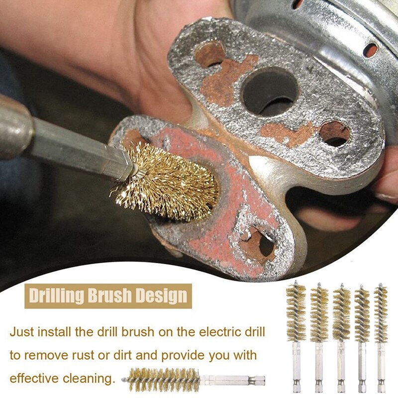 Bore Brush Set-1/4Inch Hex Shank Twisted Wire Bore Brushes With Different Bristle Lengths For Tubes Ports Bearings Cleaning