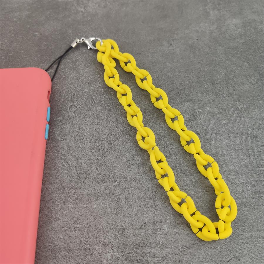 Modny łańcuszek do telefonu pasek fluorescencyjny jednokolorowy smycz naszyjnik łańcuszek kolorowy akrylowy gumowy smycz na telefon komórkowy: yellow