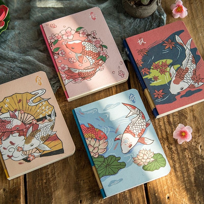 Bonito planificador mensual "Koi Fish", Agenda de estudio, cuaderno de bolsillo, diario de viaje, papelería,