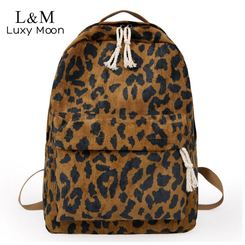 Damesrugzak luipaardprint corduroy dubbele banden damesreisrugzak grote capaciteit meisjes school schoudertas  xa587h